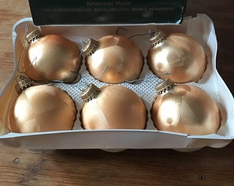 vintage glass christmas ornaments- 6 textured gold, 2 5/8"