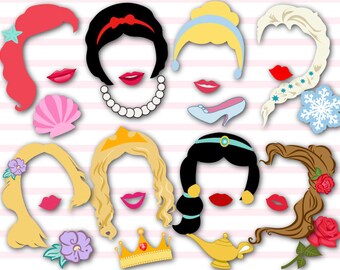 Printable Princess Photo Booth Props, Princess Birthday Party Photo Booth Props, Instant Download Disney Princess Party Props DIY 0303