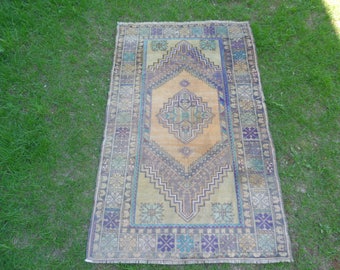 Turkish Oushak Rug, Vintage Oushak Rug, Oushak Rug 3x5, Vintage Turkish Rug, Nursery Rug, Blue Oushak Rug, Faded Oushak Rug