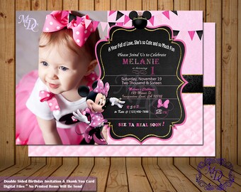 Minnie Mouse Birthday Invitation.Minnie Mouse Thank You Card.Minnie Mouse Photo Invitation.Minnie Party.Minnie Printables.Party Supplies.