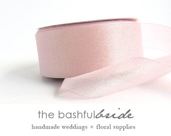 Blush pink ribbon, 5 yards, pearl pink ribbon, blush wedding, pink decor, blush wedding, iridescent pink, pearl pink, sparkly pink ribbon