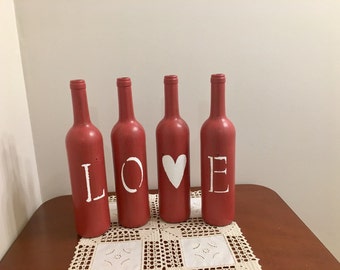 LOVE Wine Bottles, Valentine's Day Decor, Valentine's Day Wine Bottles, Wine Bottle Home Decor