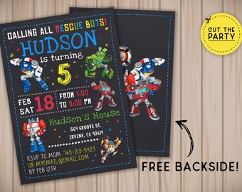 Rescue bots invitation, Rescue bots birthday invitation, Rescue bots chalkboard invitation, Rescue bots party invitation