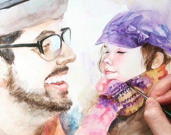 Custom Portrait , Custom family Portrait , child portrait,Baby painting,original watercolor painting