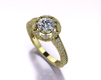 Art Deco Engagement Ring Model, Engagement Ring CAD, 3D CAD, 3DM Files, 3D Print Ready, Digital File, 3D Model, 3D CAD Jewelry, stl