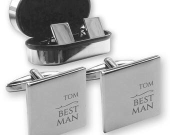 Personalised engraved BEST MAN wedding cufflinks, in a chrome coloured presentation box - NY8