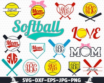 Softball Svg Softball Monogram Svg Monogram Svg Cut Files Vector softball frame clipart Cricut download svg eps jpg png dxf Silhouette