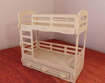 Bunk bed for Barbie dollhouse. Barbie-size 1:6 scale. Vector model for CNC router and laser cutting. Plywood 5mm. Doll furniture. DXF, SVG.