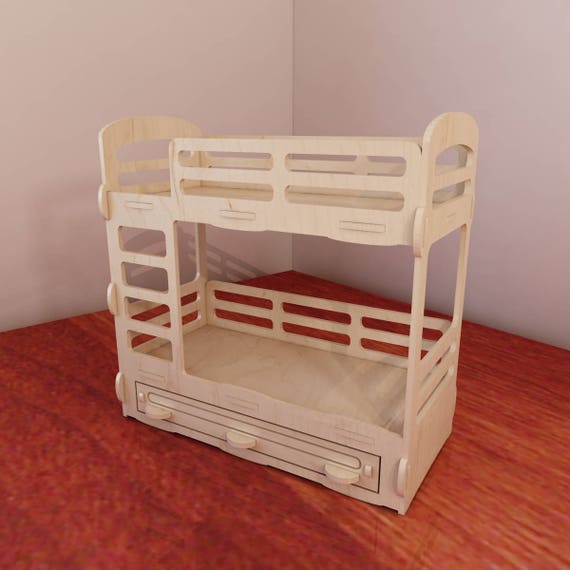 Bunk bed for Barbie dollhouse. Barbie-size 1:6 scale. Vector