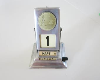 Perpetual calendar made in St Petersburg Rare Reversible Table Metal Calendar / Soviet Rotating Desk calendar / USSR ' 70s home decor