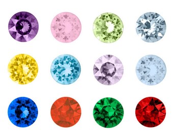 12 polished glass, multi colored, stones of the month, 5 mm