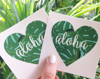 Aloha Sticker, Laptop Sticker, Vinyl Sticker, Tropical Leaf, Water Bottle Decal, Cool Stickers, Macbook Stickers, Gift for Her, Palm Leaf