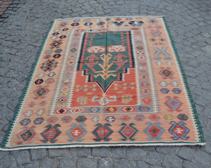Oushak Rug, Turkish Rug,Vintage Rug,Area Carpet,Anatolian Rug,Low Pile Rug, Home and Office Rug, 4'.13''x5'.8''/126x177cm, Handwoven Rug,Rug
