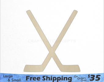 Wood Hockey Sticks - Large & Small - Pick Size - Laser Cut Unfinished Wood Cutout Shapes (SO-0011)