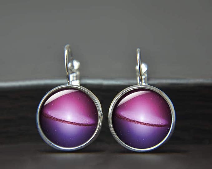 Purple Galaxy Earrings, Space Earrings, Universe Earrings, Glass Dome Earrings, Galaxy Stud Earrings, Space Post Earrings, Galaxy Jewelry