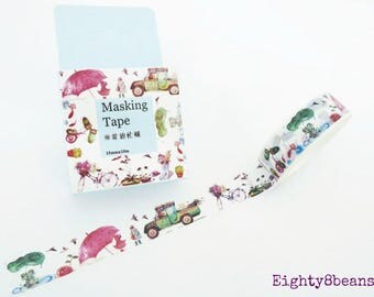 Rainy Day Washi tape, Autumn Washi Tape, Bicycle washi tape, Journal tape, Antique Car Tape, Decorative tape, Planner tape, Party stickers