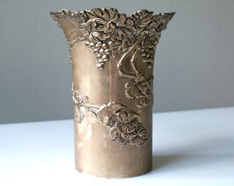 Vintage Silver Plated Wine Champagne Bucket Cooler. Bottle Holder. Wine Coaster. Grapes And Leaves Design By Vera Lucino