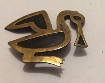 Funky Little Matte Enamel Modernist Bird Brooch