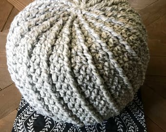 Small Crochet Pouf Pillow, Stuffed, Handmade