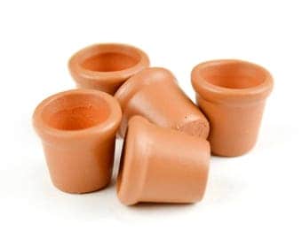 Set of 5 Terra Cotta Pots - .5" x .5" x .5" - Miniature Fairy Garden Dollhouse