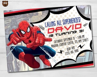 Spiderman Invitation, Spiderman Invite, Spiderman Party, Spiderman Birthday, Spiderman Printable, Spiderman Digital, Heroes, HBS 09