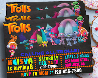 Trolls invitations,Trolls Birthday Invitation, Trolls Party,Troll Party Ideas,Trolls Party Invitation,Trolls Party Supplies,Trolls Partycard
