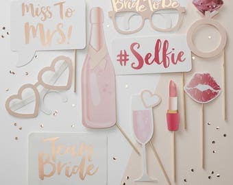 Hen Party Photo Booth Props, Team Bride, Hen Party Photo Props, Bridal Party, Rose Gold & Pink Hen Do Props, Bachelorette Photo Props