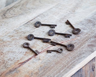 Antique 1800s Rustic Cast Iron Skeleton Keys - Set of 7
