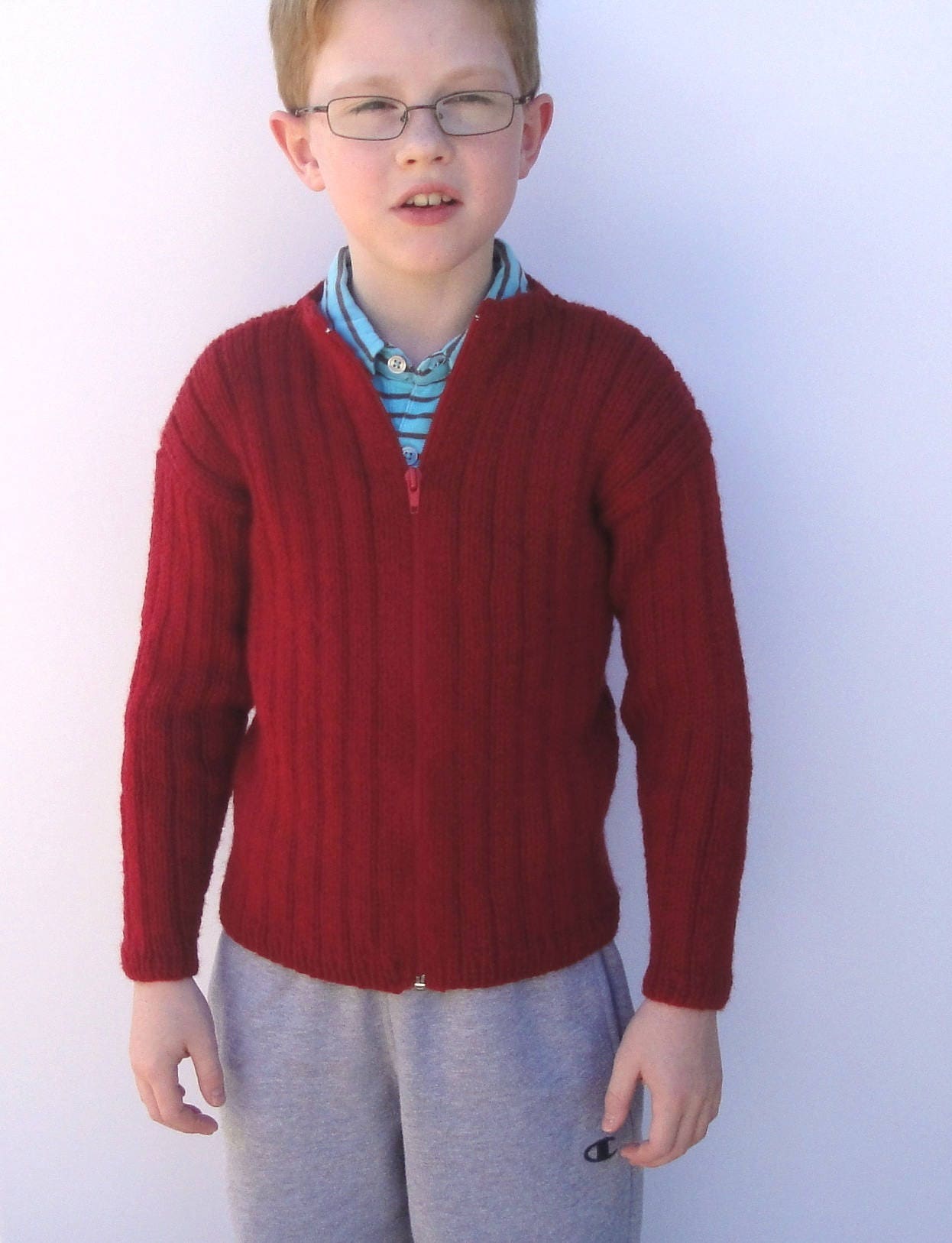 Boys Ribbed Cardigan Knitting Pattern, Toddler Child Teen 1 2 4 6 8 10