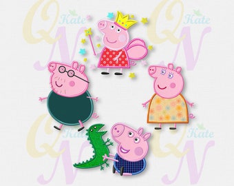 SET Peppa Pig Family applique embroidery designs, Peppa Pig Machine Embroidery Designs, Embroidery designs baby, Instant Download, #039