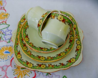 Emily - Vintage Shabby Chic Foley China Tea for Two Set with Cake Plate