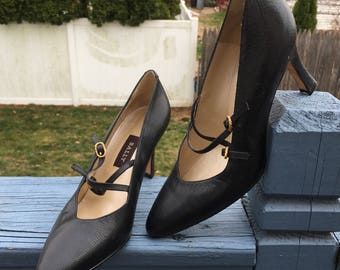 BALLY 50's Style High Heels, SEX Kitten MaryJanes, ITALIAN Leather Shoes, size 8