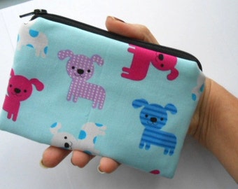 Zipper Pouch Little Padded Coin Purse ECO Friendly NEW Blue Puppies