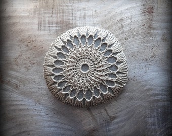 Crochet Lace Stone, Light Mocha Thread, Table Decoration, Home Decor, Nature, Handmade, Unique, Small, Gray Stone, Monicaj