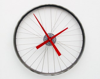 Bicycle Wall Clock, Large Wall Clock, Bike Wheel Clock, Cyclist Gift, Unique Wedding Gift, Steampunk Decor, Modern Wall Clock, recycled gift