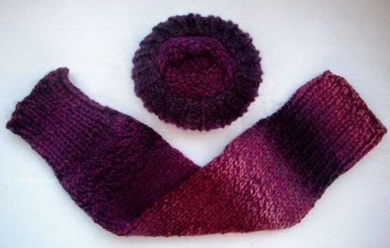 Chunky warm leg warmers wool mix rich purples pinks berry colours by SpinningStreak