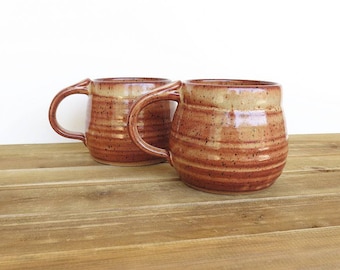Coffee Cups Ceramic Stoneware in Shino Glaze - Two Pottery Mugs, Rustic Kitchen