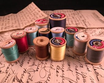 Lot of 12 Vintage Wooden Spools of Thread