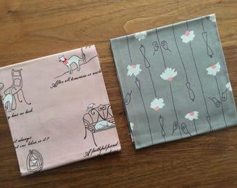 SET of 2 Pieces Japanese Import Cotton Fabric - 19 Inch x 13 Inch ( 50 cm x 35 cm) EACH
