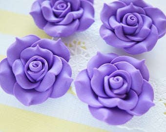 2 pcs Huge Polymer Clay Rose Cabochon (40mm) Purple FL270
