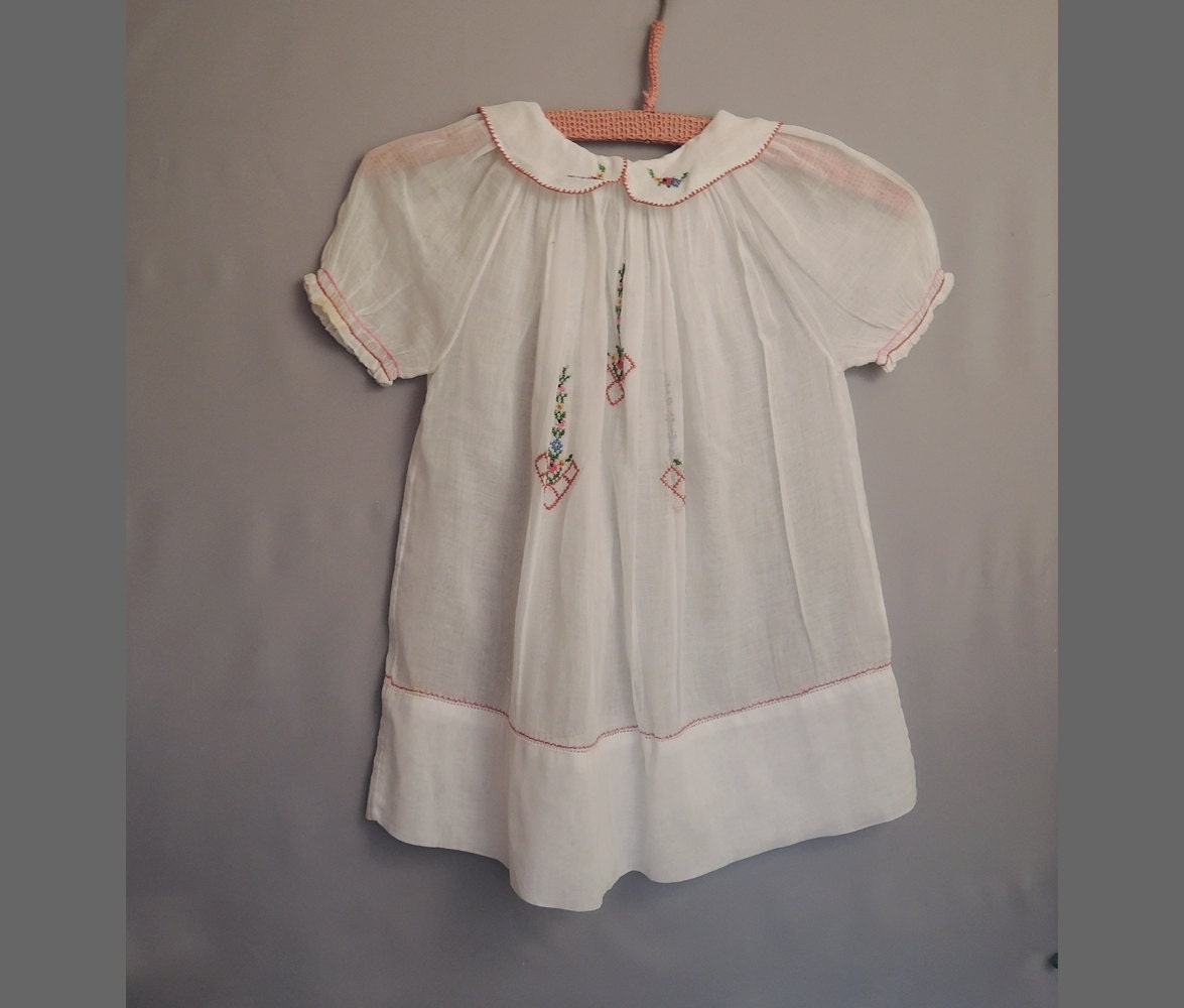 Vintage Embroidered Child's Dress 1920s 28 inch chest