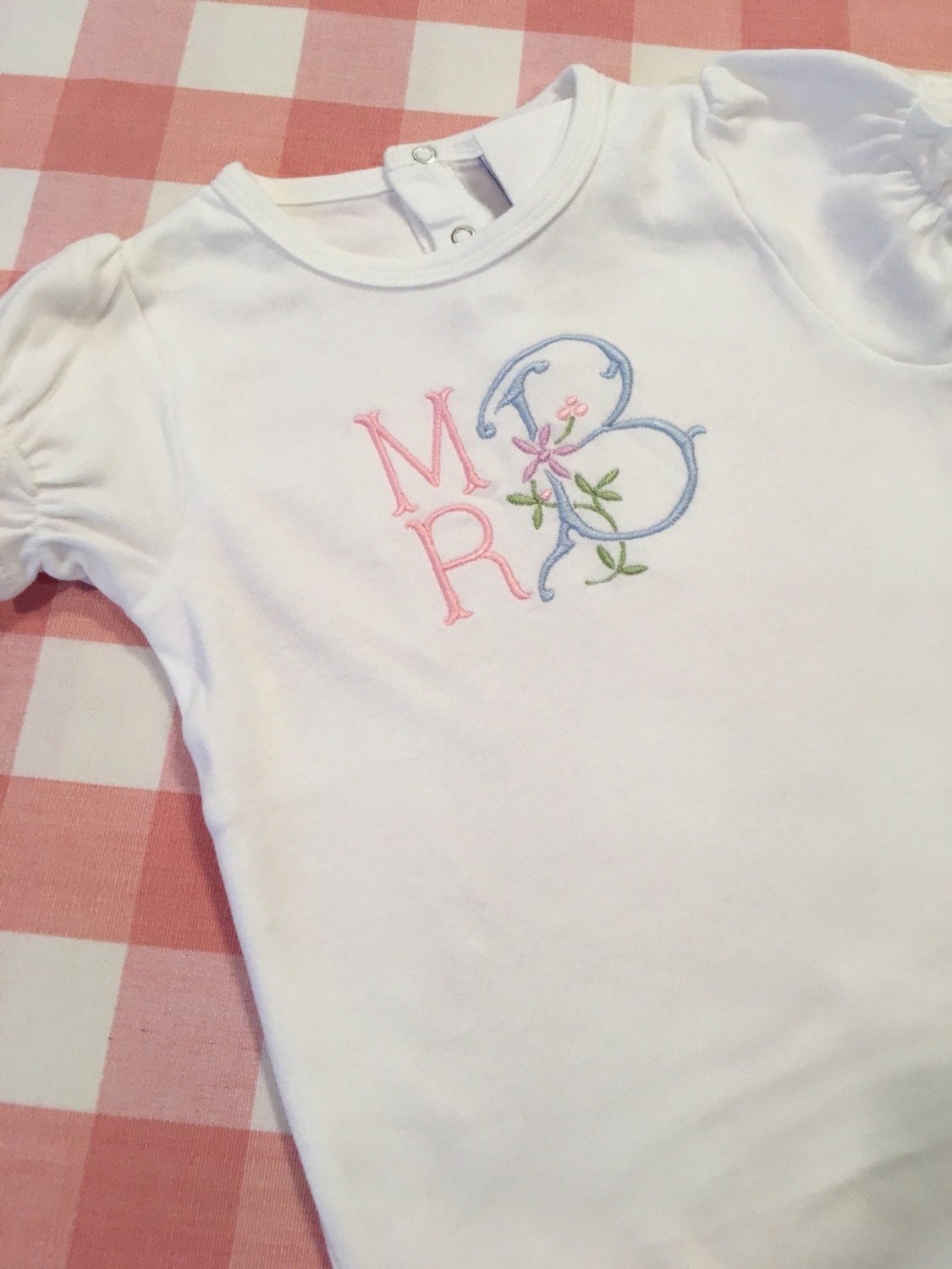 Embroidered Floral Onesie Personalized Name Monogrammed Baby