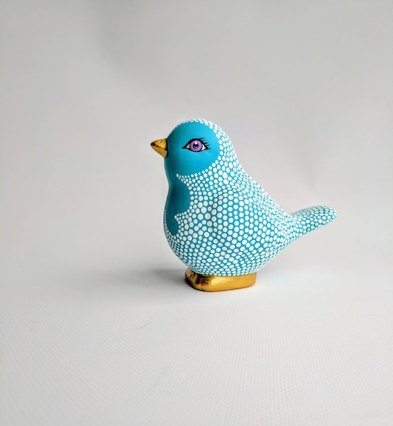 Blue and White Hand painted ceramic Bird painted bird spring birdies