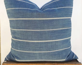 Indigo & white linen blend designer textured pillow cover / farmhouse / modern/ boho / 22"