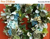 Teal Blue Hydrangea Wreath..Bedroom Wreath...Front Door Wreath