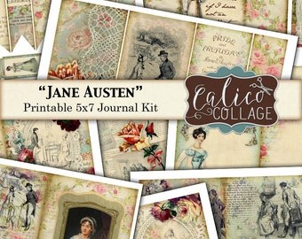 Jane Austen, Printable, Journal Kit, Printable Paper, 5x7 Journal Kit, Printable Ephemera, Instant Download, Pride and Prejudice