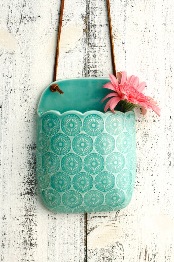 hanging aqua flower vase