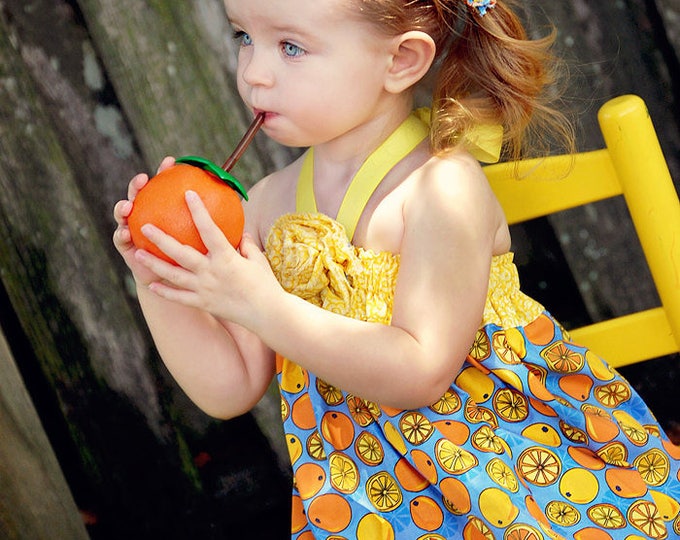 Girls Summer Clothes - Beach Style - Toddler Dress - Fourth of July - Tropical - Lemonade - Handmade in Sizes 3 months to 5 years