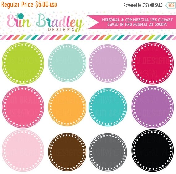 50% OFF SALE Digital Scrapbooking Clipart Clip Art Polka Dotted Circle Frames Personal and Commercial Use Il_570xn