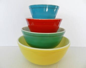 Pyrex Bowl Set, Primary Nesting Bowls, Pyrex Primary Bowls, Retro Pyrex Bowls, 1950s Pyrex Bowls, Pyrex Nesting Bowl Set